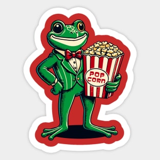 Frog carrying a packet of popcorn Sticker